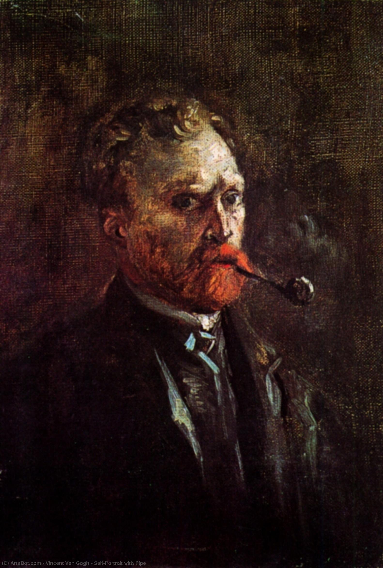 Wikioo.org – La Enciclopedia de las Bellas Artes - Pintura, Obras de arte de Vincent Van Gogh - Autorretrato con pipa