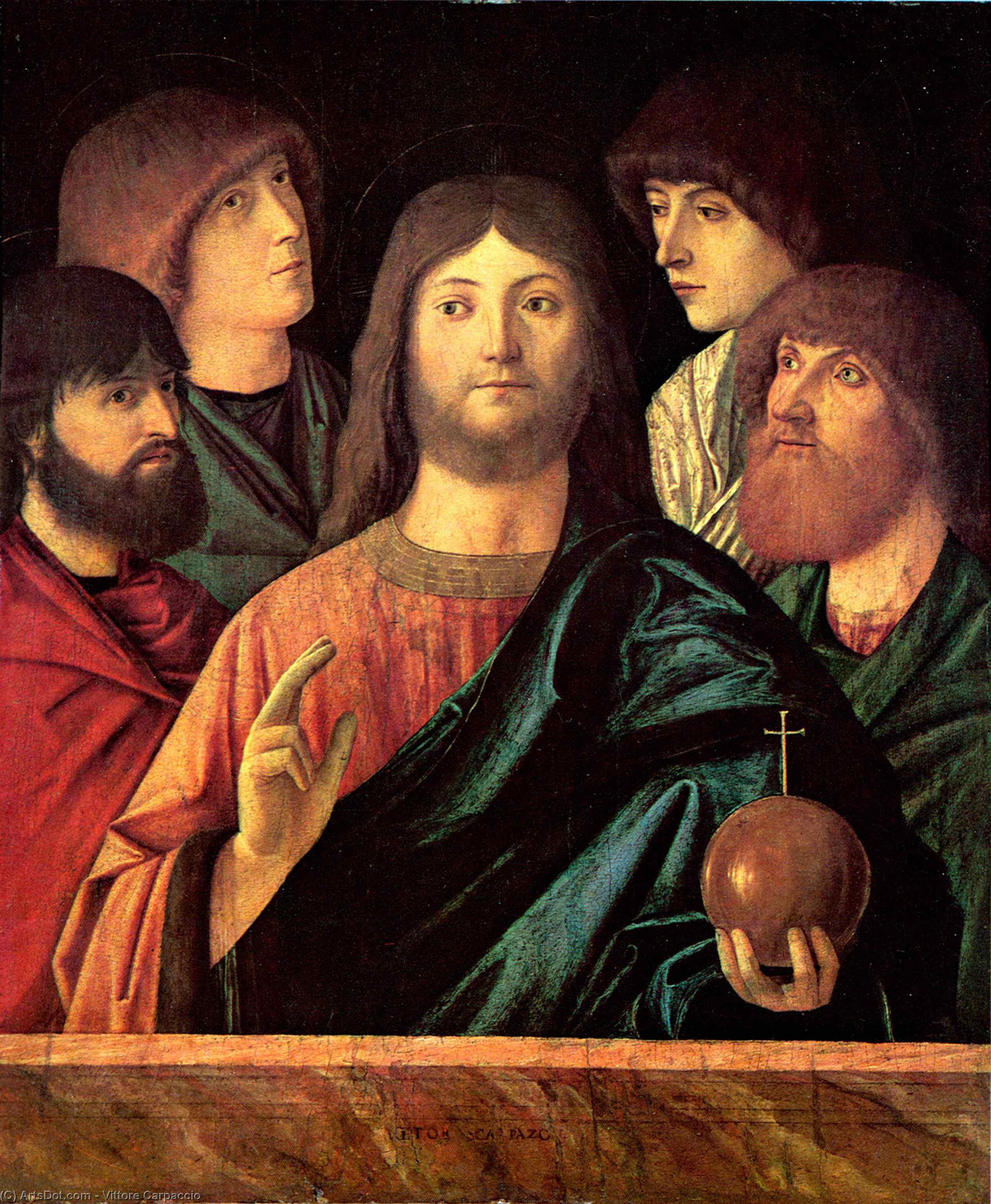 Wikioo.org - The Encyclopedia of Fine Arts - Painting, Artwork by Vittore Carpaccio - Saviour blesses the four apostles