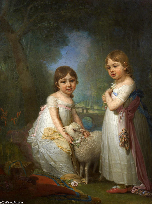 Wikioo.org – L'Encyclopédie des Beaux Arts - Peinture, Oeuvre de Vladimir Lukich Borovikovsky - Les enfants avec un agneau