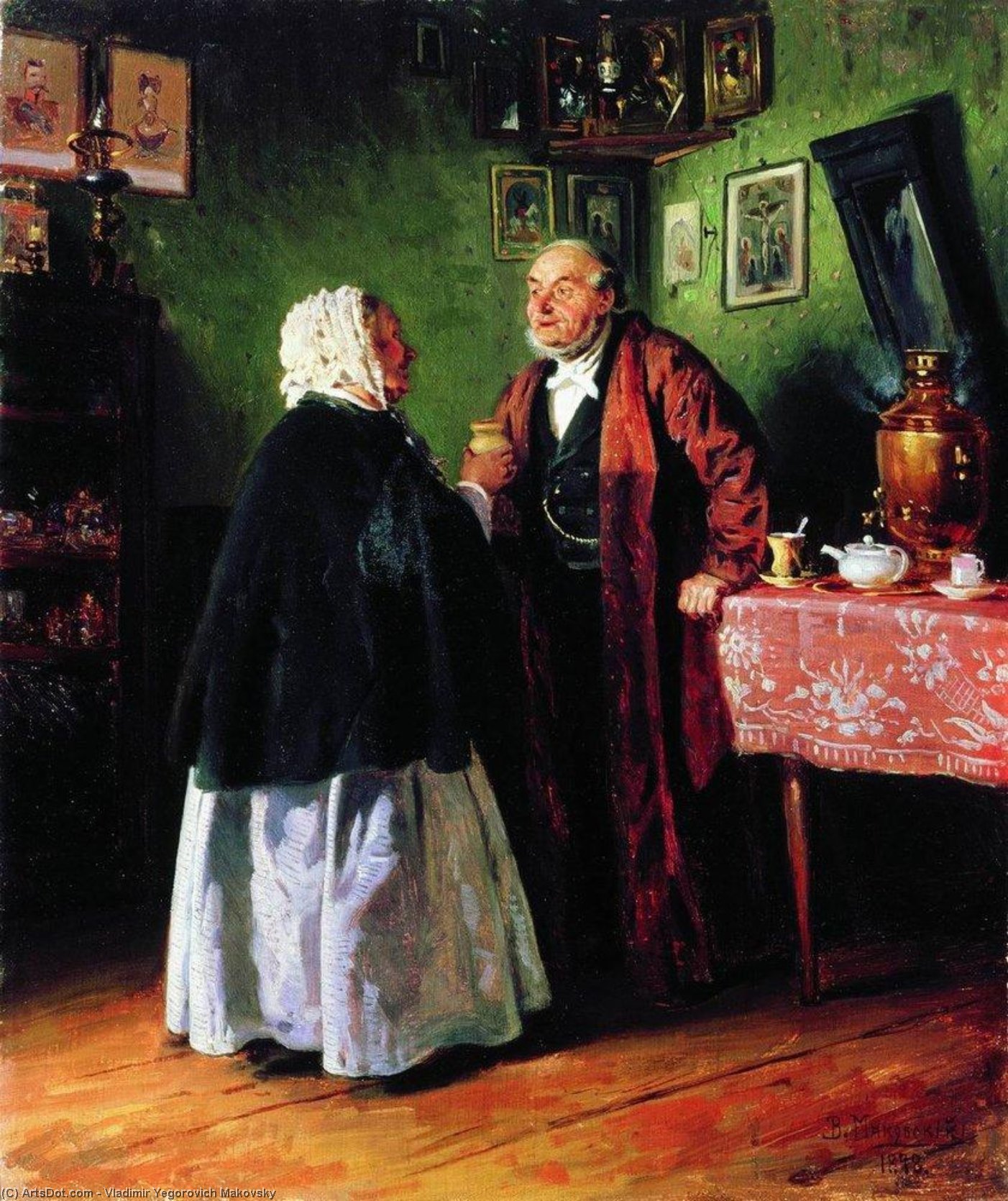 Wikioo.org - The Encyclopedia of Fine Arts - Painting, Artwork by Vladimir Yegorovich Makovsky - Congratulations