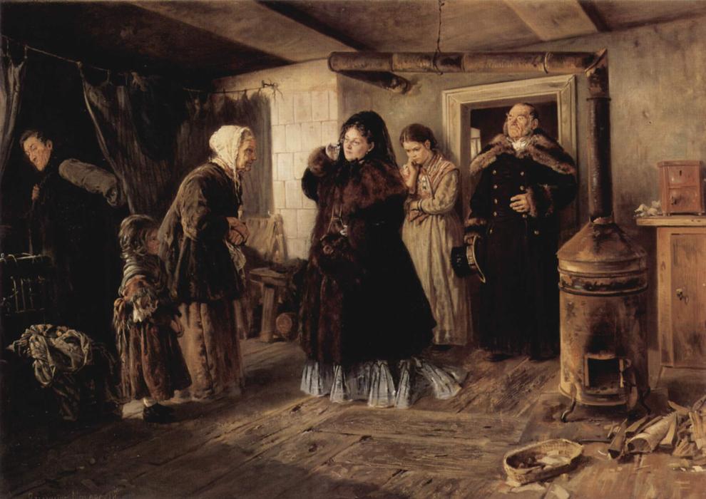 Wikioo.org - The Encyclopedia of Fine Arts - Painting, Artwork by Vladimir Yegorovich Makovsky - Visiting a poor people