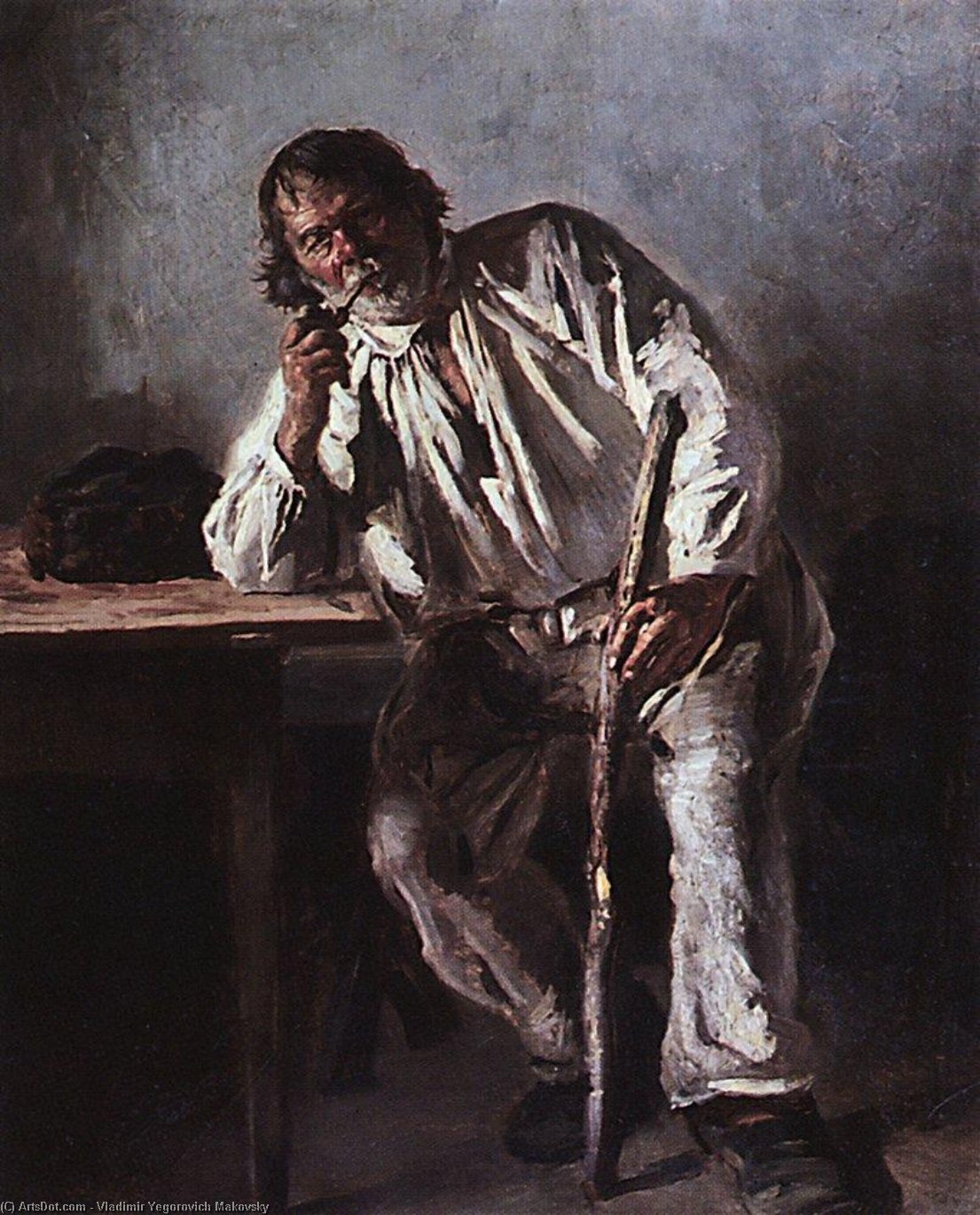 Wikioo.org - The Encyclopedia of Fine Arts - Painting, Artwork by Vladimir Yegorovich Makovsky - Old man with a pipe