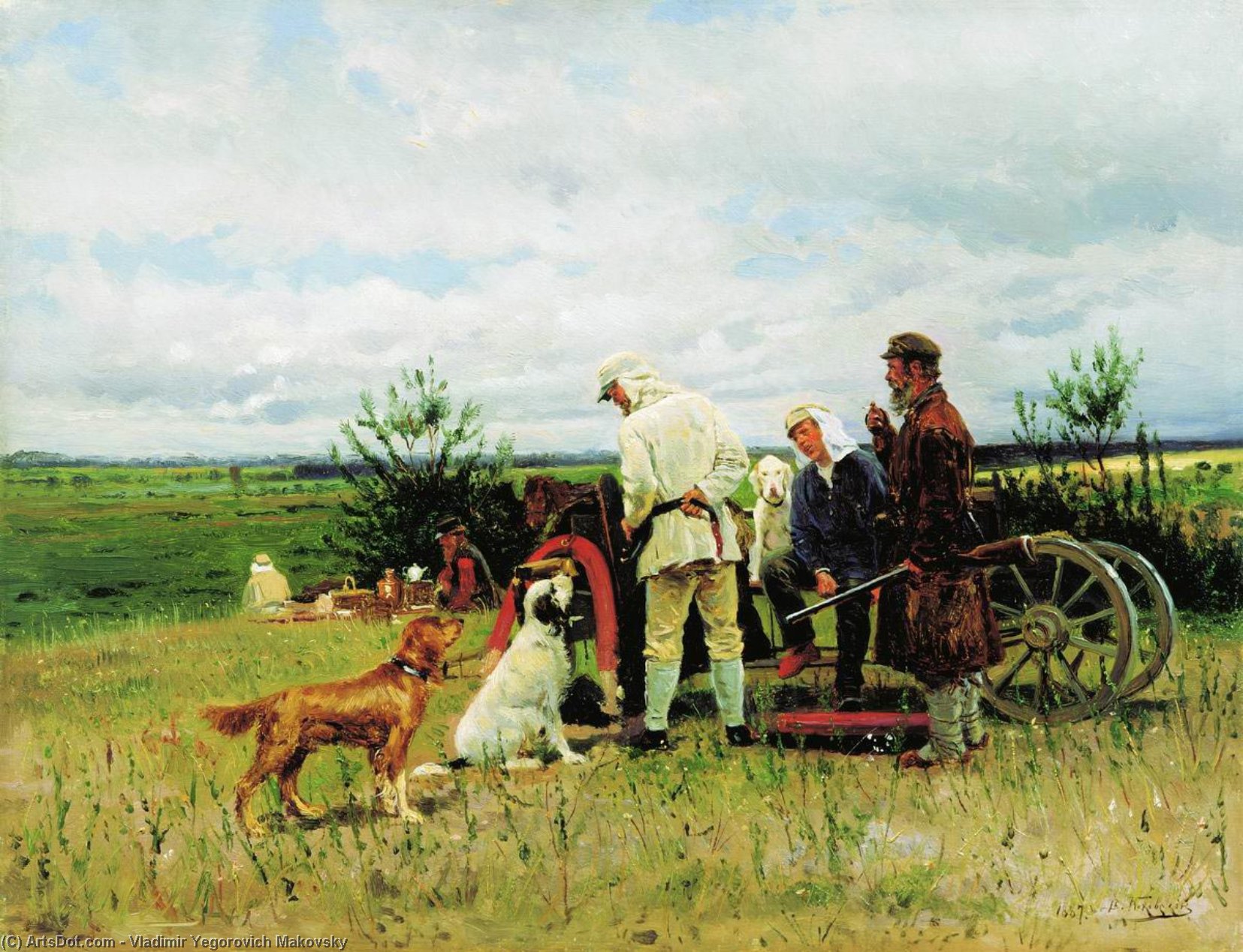 Wikioo.org - The Encyclopedia of Fine Arts - Painting, Artwork by Vladimir Yegorovich Makovsky - Hunters at Rest