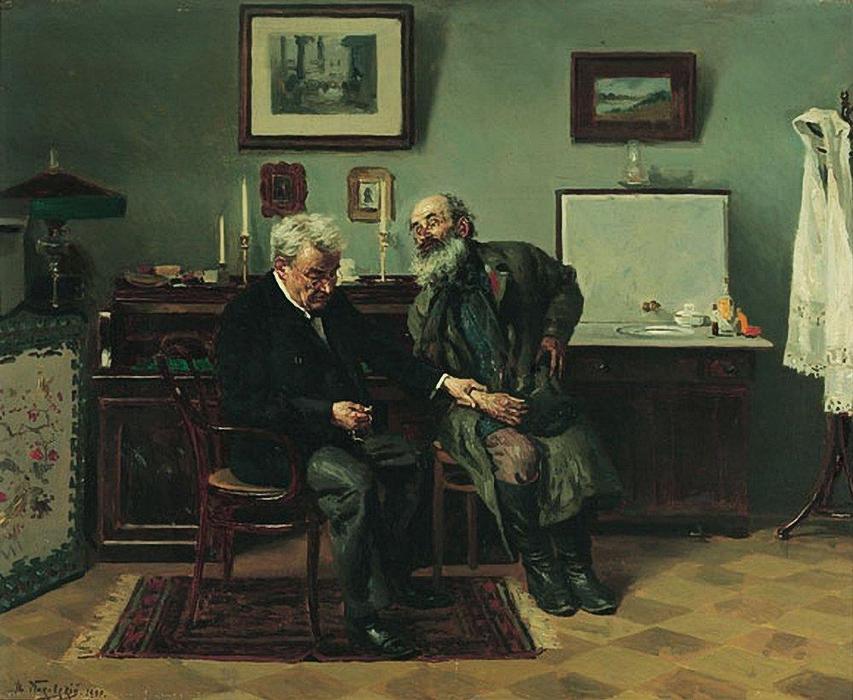 Wikioo.org - The Encyclopedia of Fine Arts - Painting, Artwork by Vladimir Yegorovich Makovsky - At the doctor's
