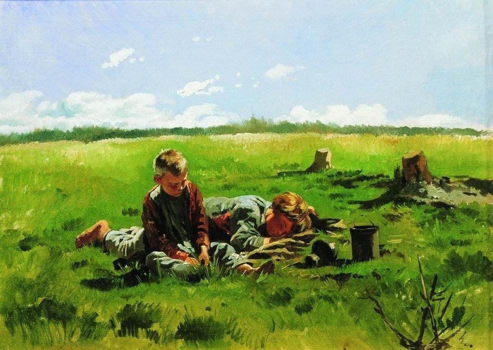 Wikioo.org - The Encyclopedia of Fine Arts - Painting, Artwork by Vladimir Yegorovich Makovsky - Boys in the field