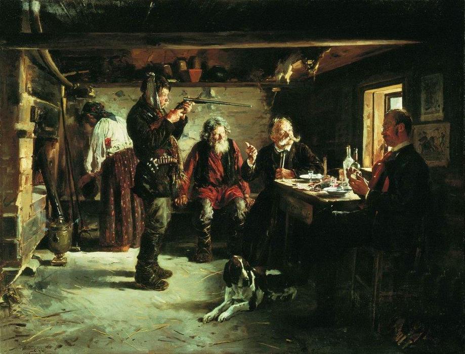 Wikioo.org - The Encyclopedia of Fine Arts - Painting, Artwork by Vladimir Yegorovich Makovsky - In the hut of forester