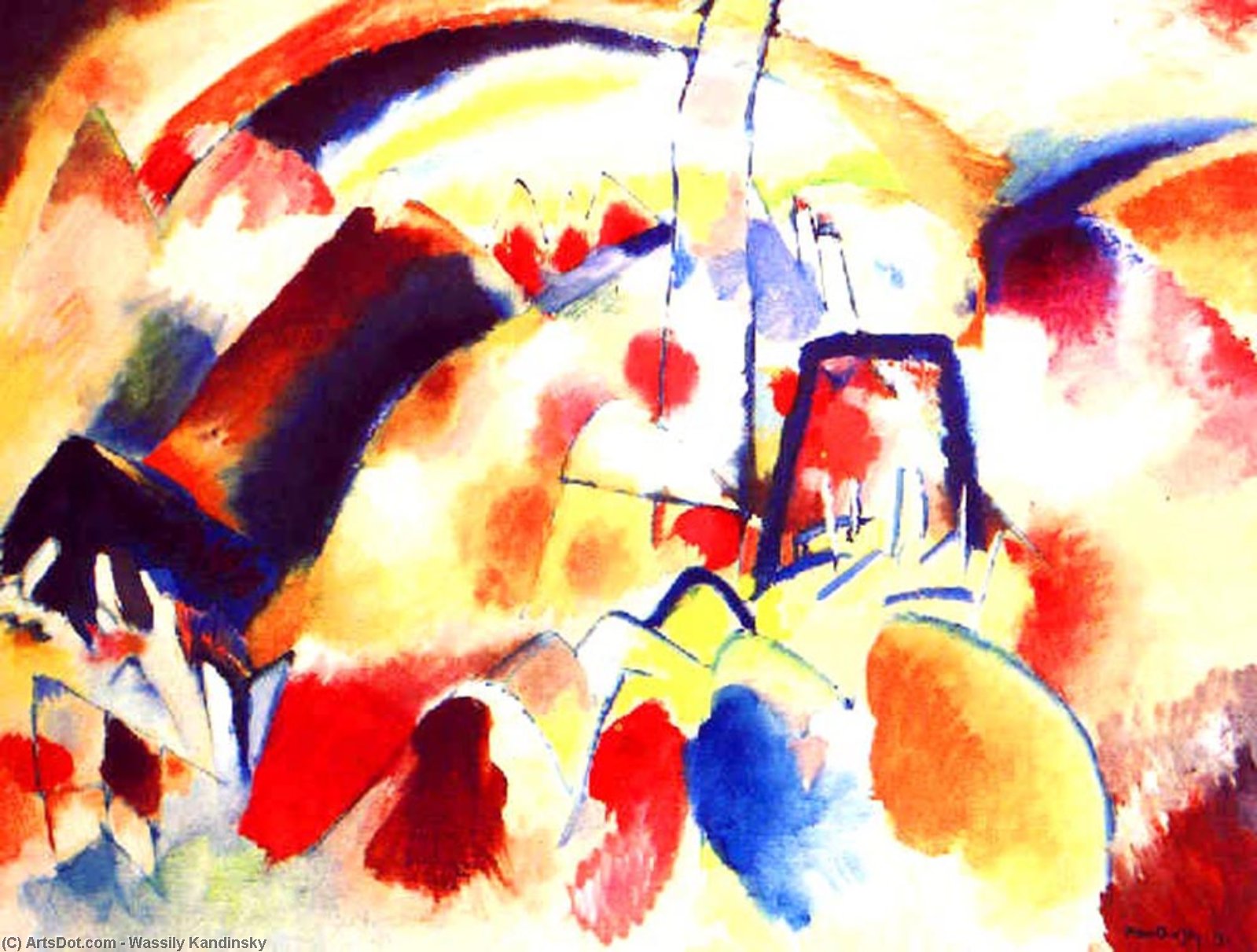 Wikioo.org - Die Enzyklopädie bildender Kunst - Malerei, Kunstwerk von Wassily Kandinsky - landschaft mit rot  Flecken