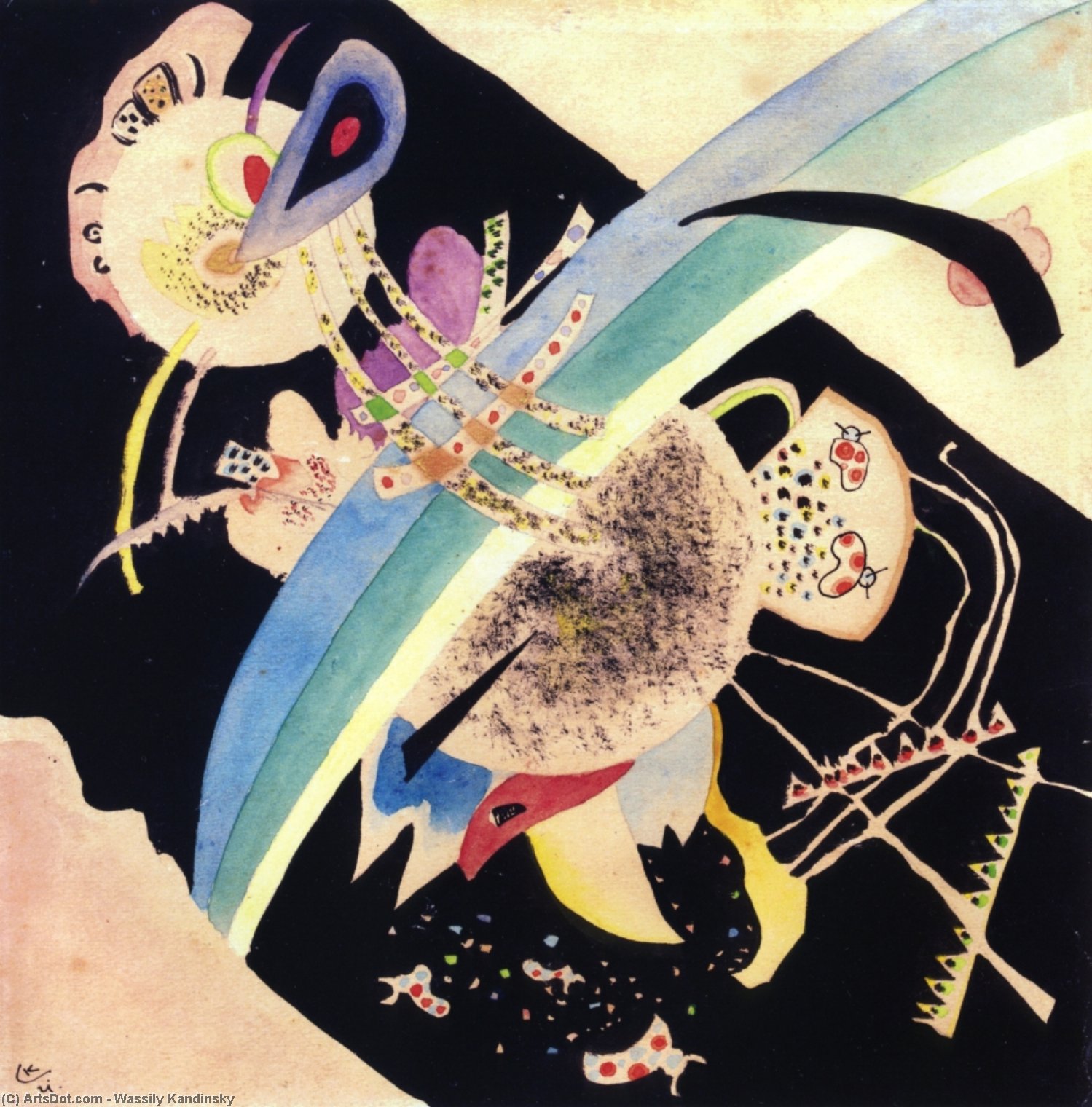 Wikioo.org - Bách khoa toàn thư về mỹ thuật - Vẽ tranh, Tác phẩm nghệ thuật Wassily Kandinsky - Study for ''Circles on Black''