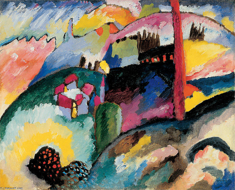 WikiOO.org - Εγκυκλοπαίδεια Καλών Τεχνών - Ζωγραφική, έργα τέχνης Wassily Kandinsky - Landscape with factory chimney