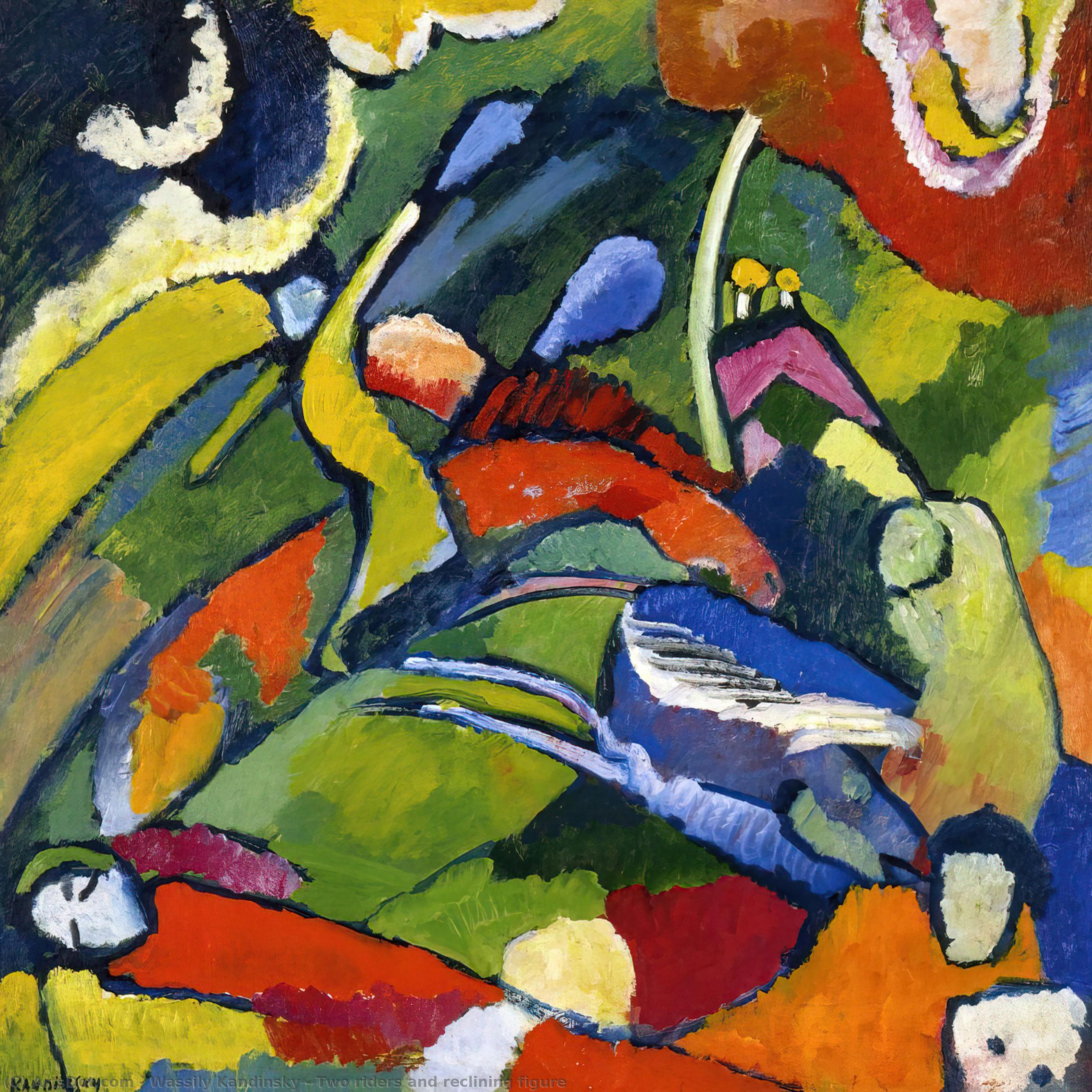 Wikioo.org – L'Encyclopédie des Beaux Arts - Peinture, Oeuvre de Wassily Kandinsky - deux cavaliers  et  inclinable  chiffre