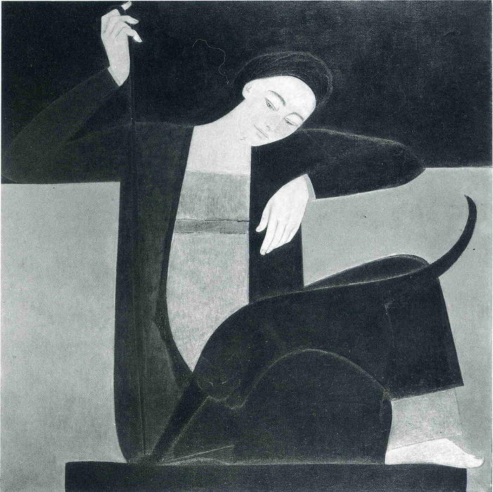 Wikioo.org - The Encyclopedia of Fine Arts - Painting, Artwork by Will Barnet - Woman, Cat and String