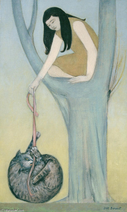 Wikioo.org - The Encyclopedia of Fine Arts - Painting, Artwork by Will Barnet - Woman on Tree With Cat