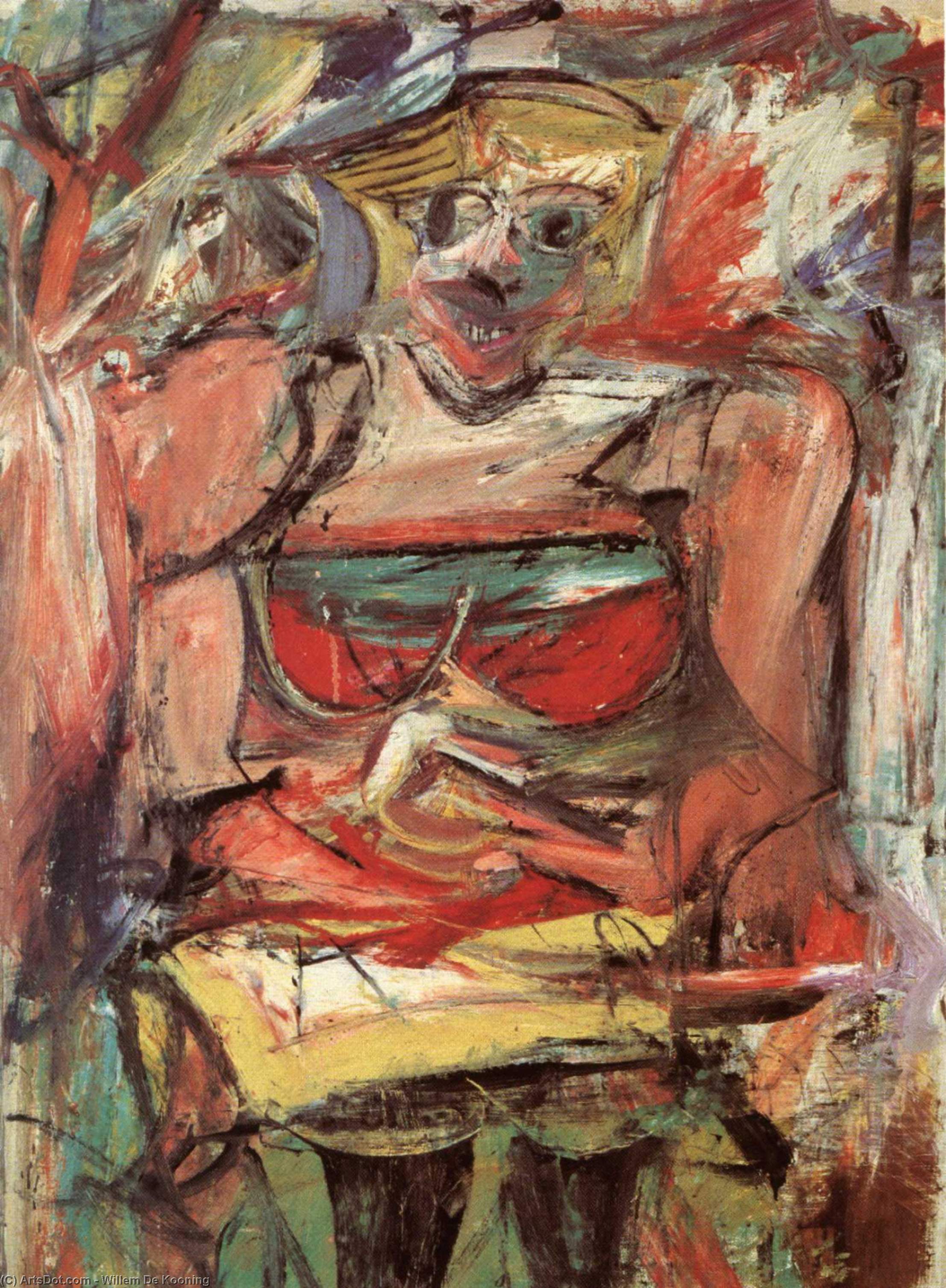 Wikoo.org - موسوعة الفنون الجميلة - اللوحة، العمل الفني Willem De Kooning - Woman V, 1952-53 (oil ^ charcoal on canvas)