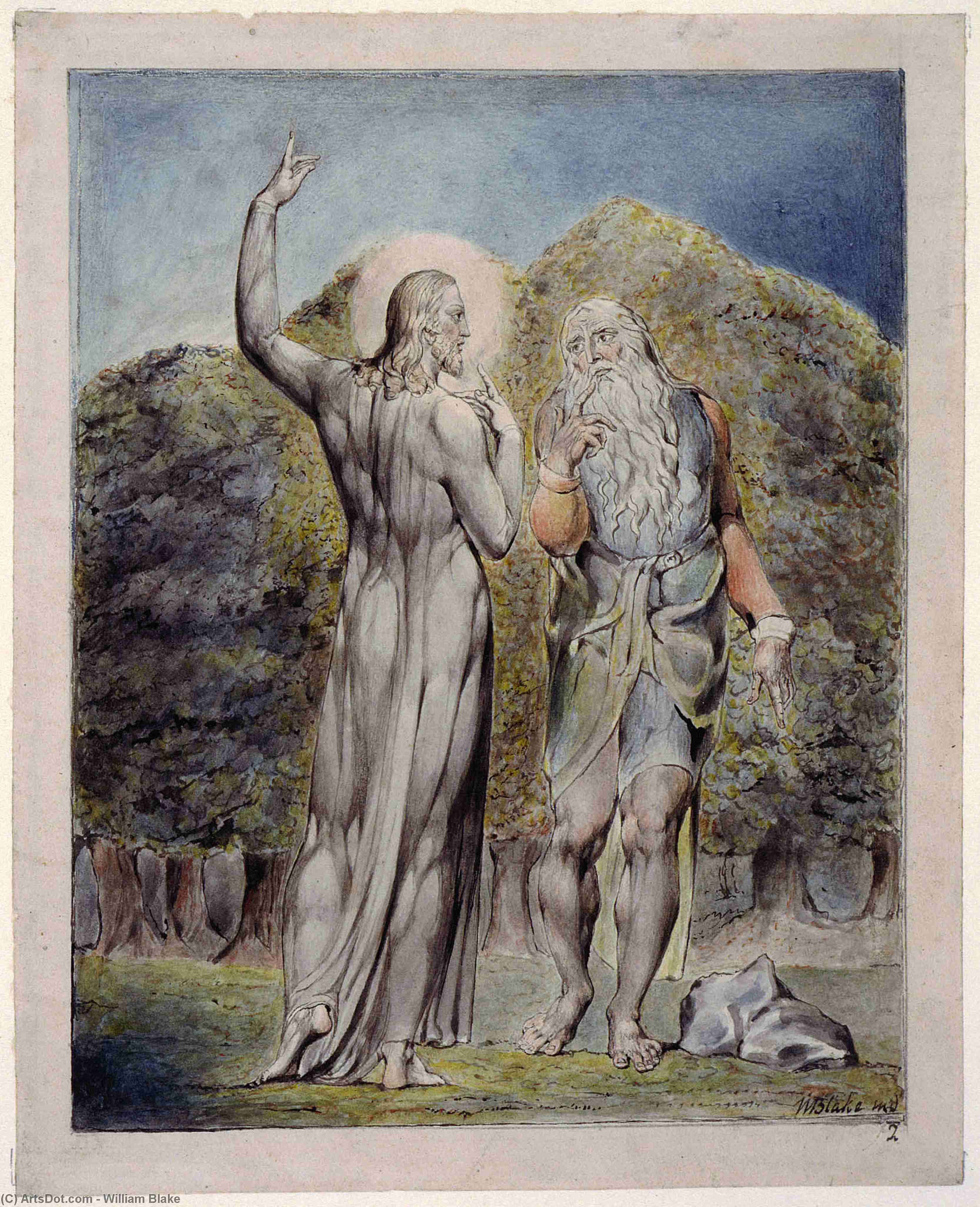 Wikoo.org - موسوعة الفنون الجميلة - اللوحة، العمل الفني William Blake - Christ Tempted by Satan to Turn the Stones to Bread