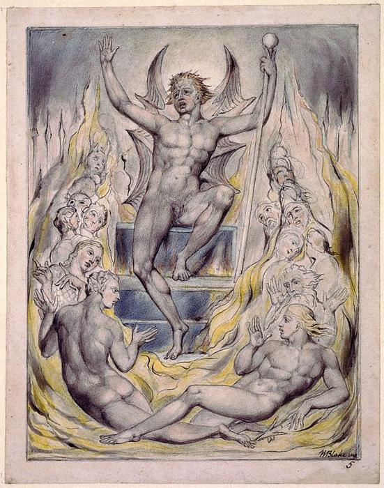 Wikioo.org - The Encyclopedia of Fine Arts - Painting, Artwork by William Blake - Satan Addressing his Potentates
