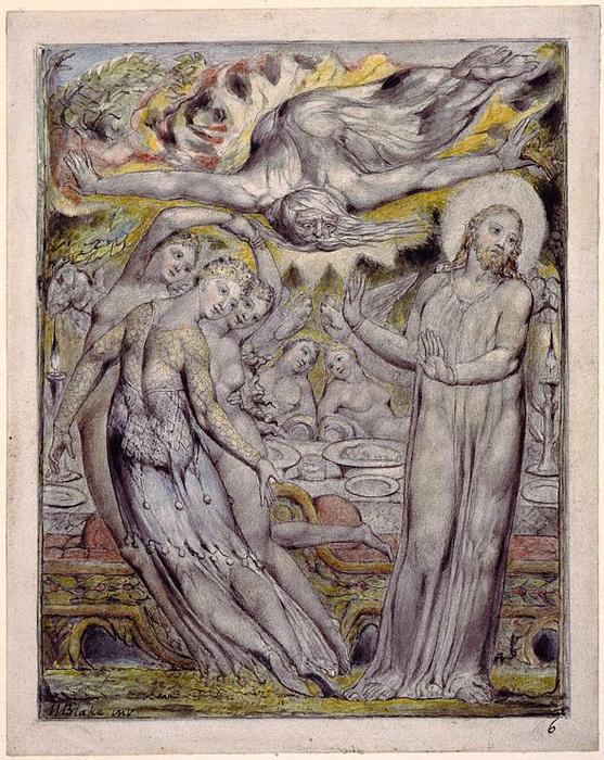 Wikioo.org - The Encyclopedia of Fine Arts - Painting, Artwork by William Blake - Christ refusing the banquet offered by Satan