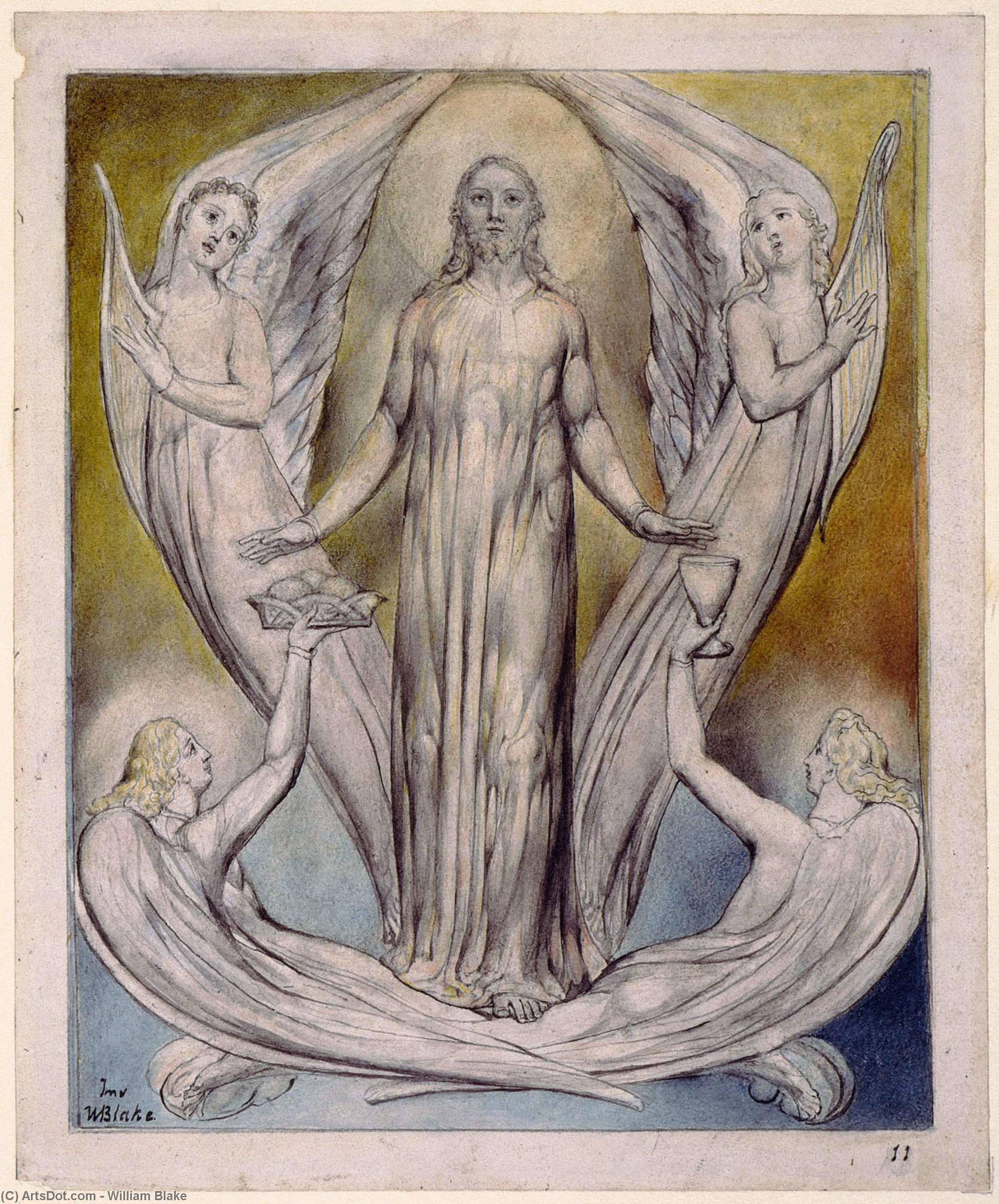Wikioo.org – La Enciclopedia de las Bellas Artes - Pintura, Obras de arte de William Blake - ministerio ángeles bastante  Cristo