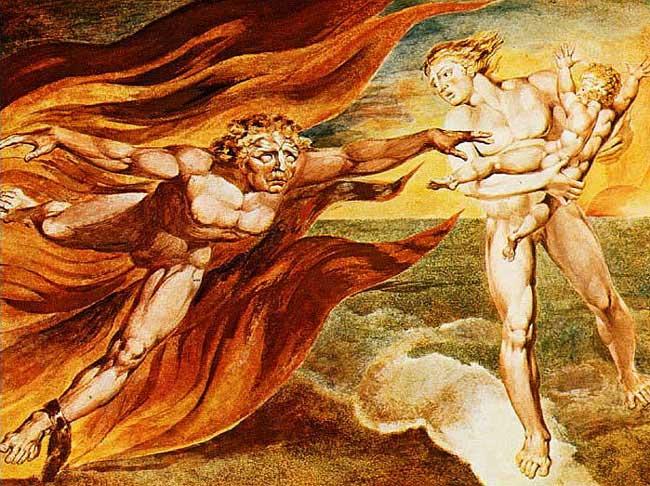 Wikioo.org – La Enciclopedia de las Bellas Artes - Pintura, Obras de arte de William Blake - el bueno asícomo  el mal  ángeles