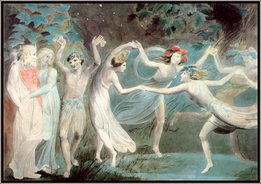 WikiOO.org - Encyclopedia of Fine Arts - Lukisan, Artwork William Blake - Oberon, Titania and Puck with Fairies Dancing