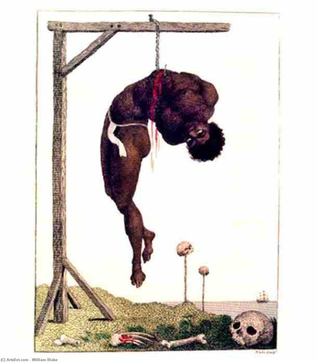 Wikioo.org - สารานุกรมวิจิตรศิลป์ - จิตรกรรม William Blake - A Negro Hung Alive by the Ribs to a Gallows