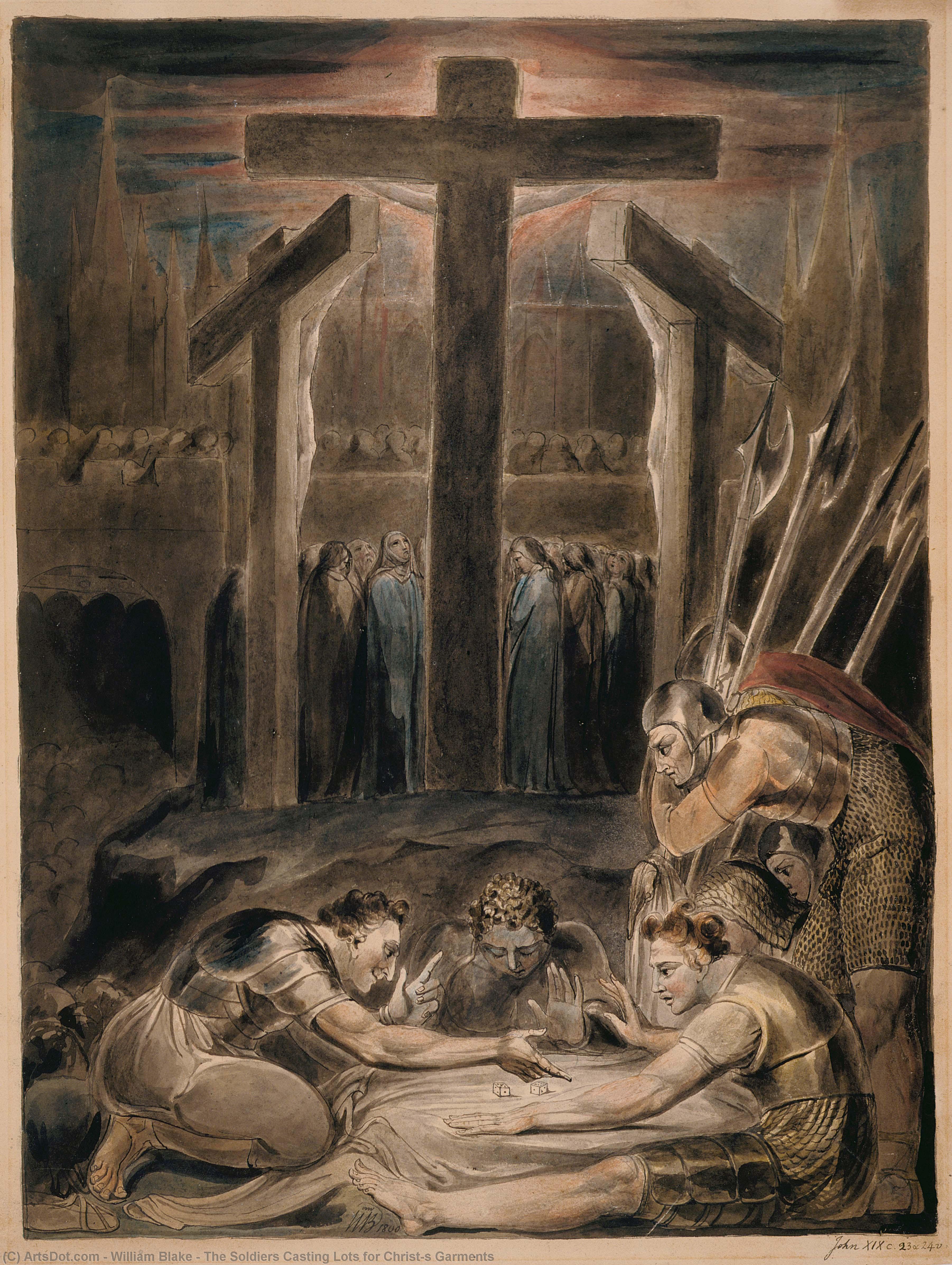 Wikioo.org - The Encyclopedia of Fine Arts - Painting, Artwork by William Blake - The Soldiers Casting Lots for Christ's Garments