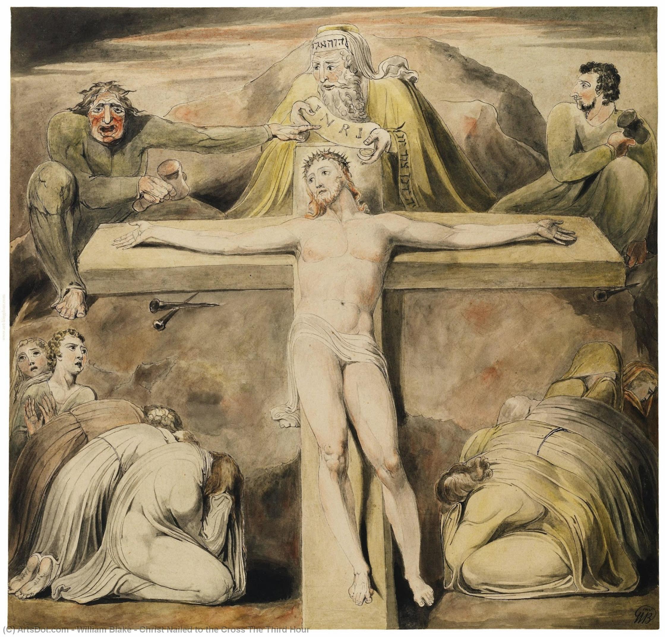 Wikioo.org - Die Enzyklopädie bildender Kunst - Malerei, Kunstwerk von William Blake - christus nagelte  auf  der  kreuz  der  dritte  Stunde