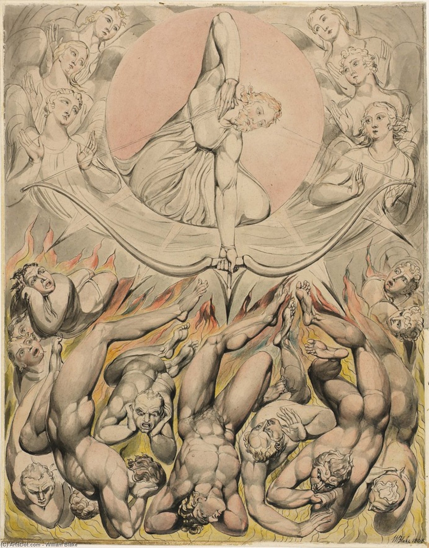 Wikioo.org – L'Enciclopedia delle Belle Arti - Pittura, Opere di William Blake - Antartico colaggio  di  Antartico  ribelle  angeli  a  INFERNO