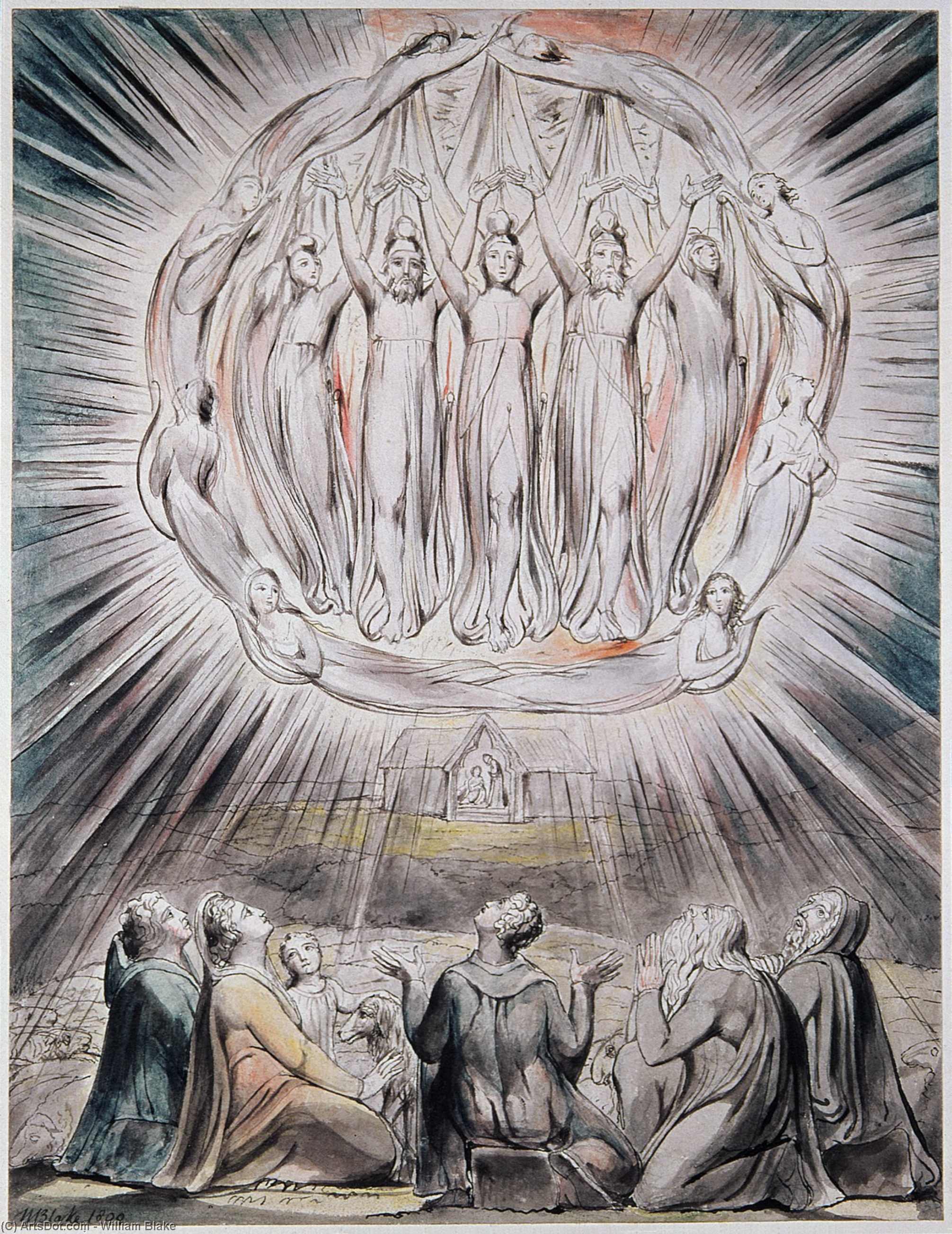 Wikioo.org – La Enciclopedia de las Bellas Artes - Pintura, Obras de arte de William Blake - los Angeles apareciendo  bastante  el  Pastores