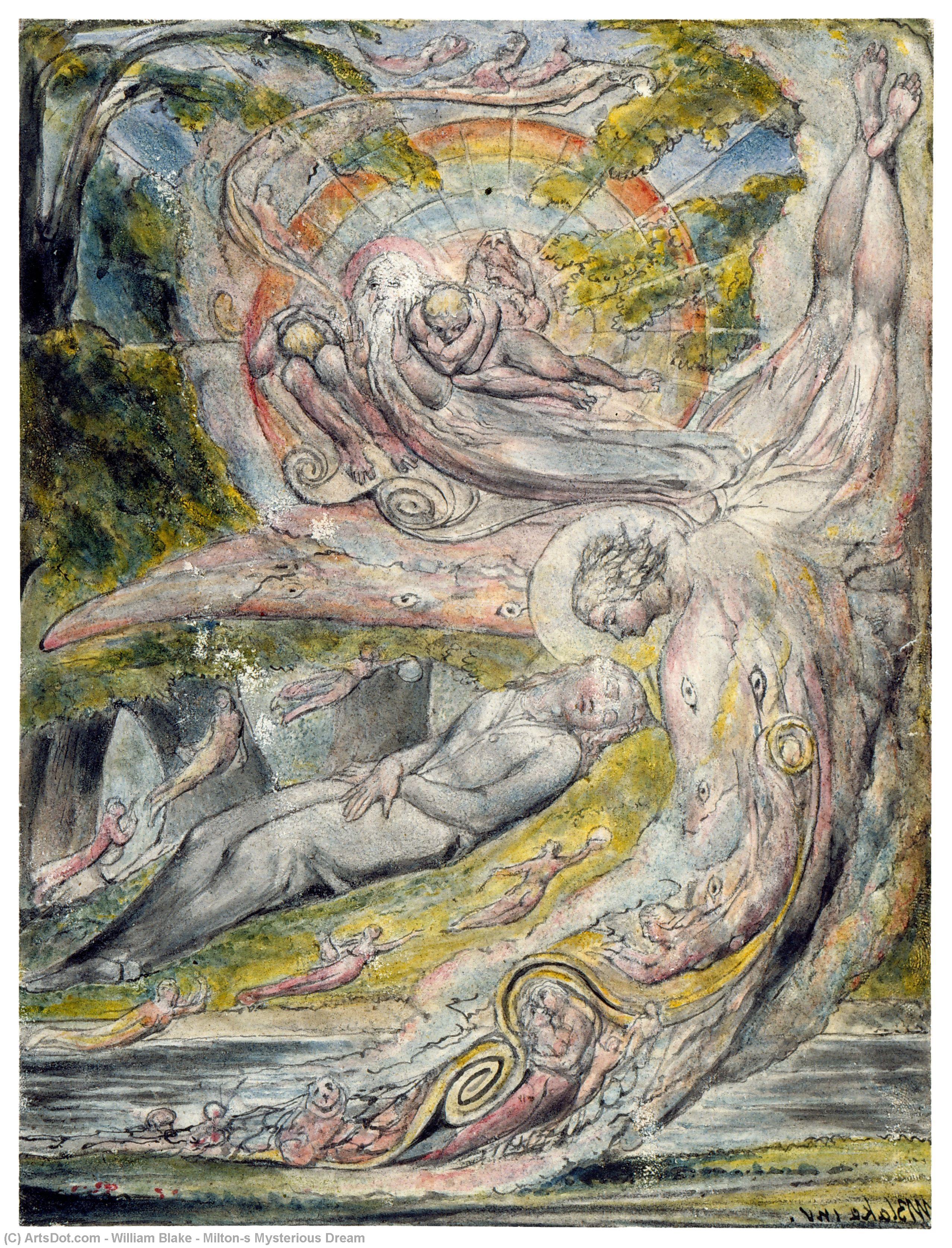 WikiOO.org - Энциклопедия изобразительного искусства - Живопись, Картины  William Blake - Milton`s загадочный сон