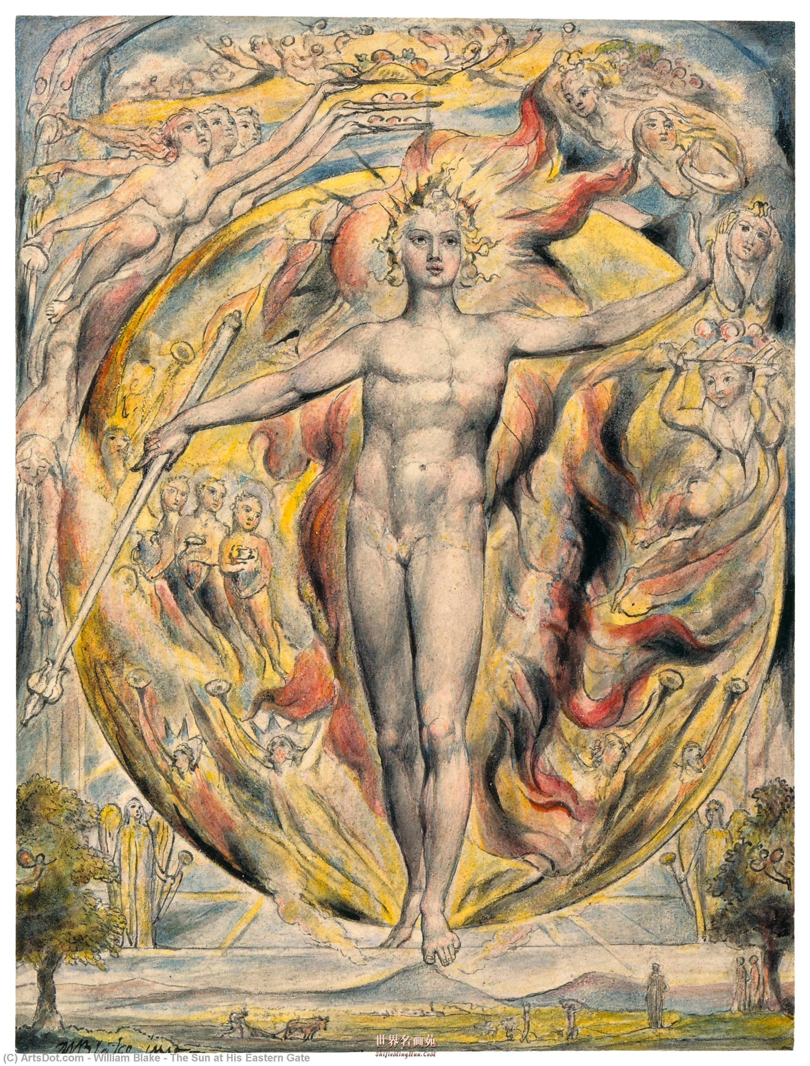 Wikioo.org – La Enciclopedia de las Bellas Artes - Pintura, Obras de arte de William Blake - el sol a  su  Oriental  puerta
