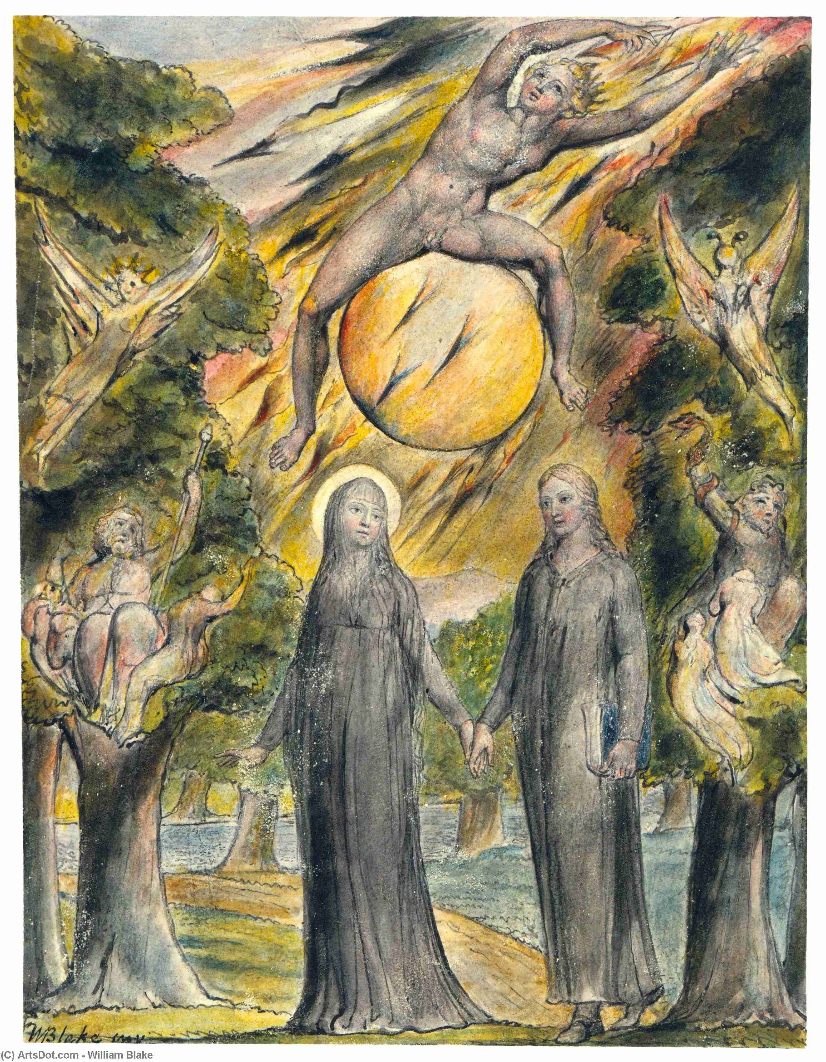 WikiOO.org - Энциклопедия изобразительного искусства - Живопись, Картины  William Blake - Солнце в  его  Гнев