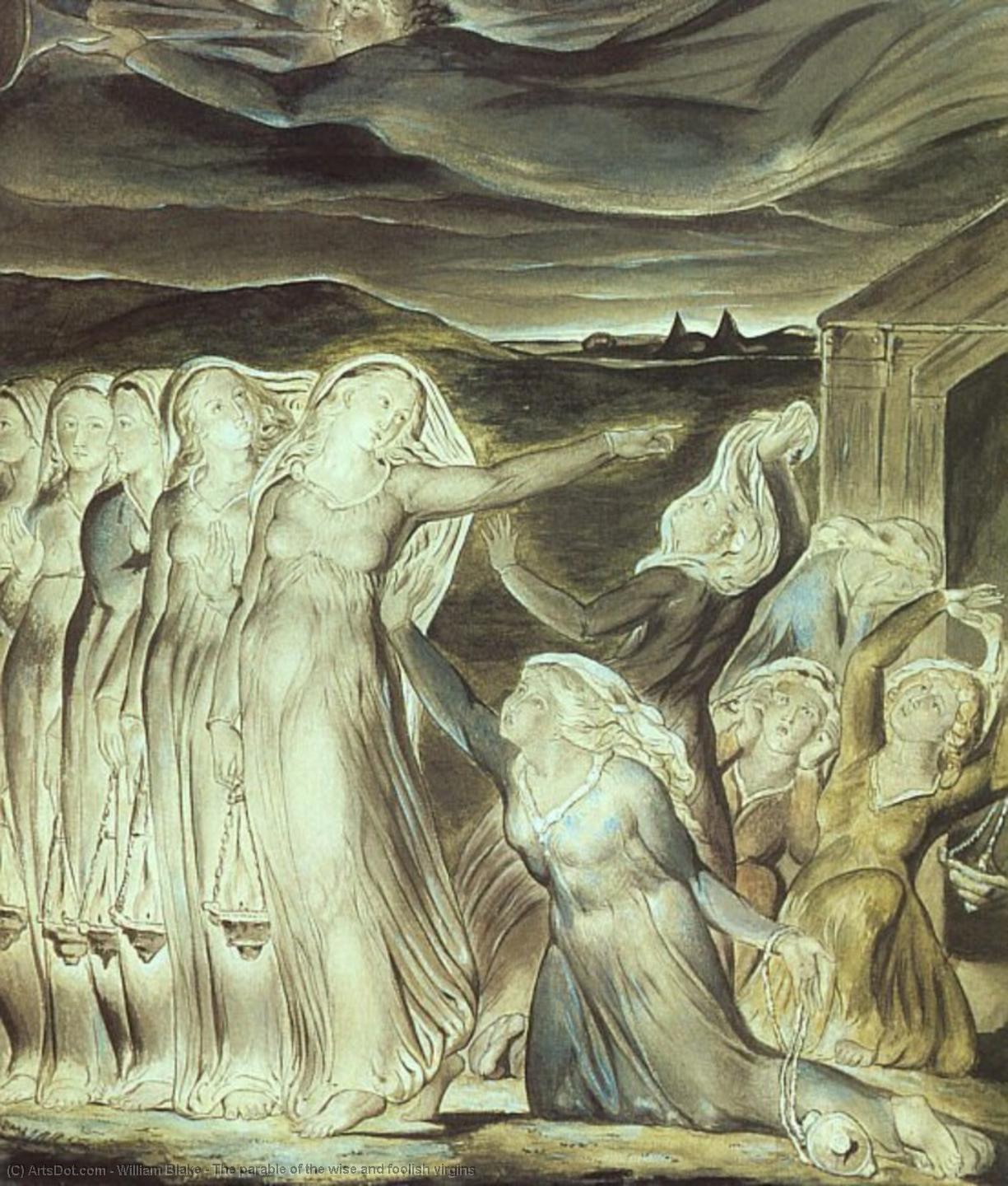 Wikoo.org - موسوعة الفنون الجميلة - اللوحة، العمل الفني William Blake - The parable of the wise and foolish virgins