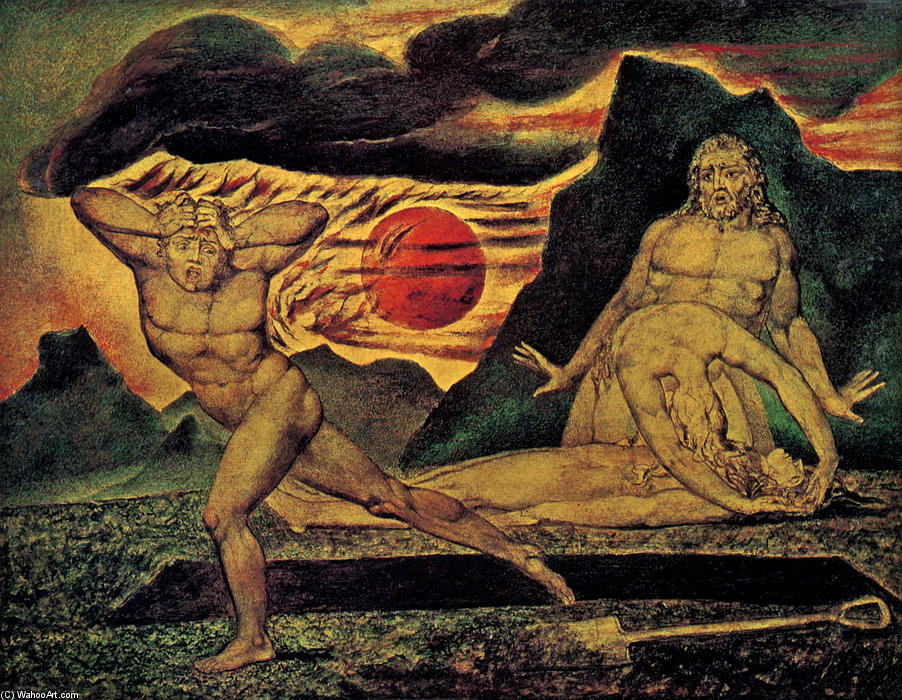 WikiOO.org - 百科事典 - 絵画、アートワーク William Blake - ザー ボディ の アベル 発見された で アダム & 前夜