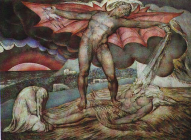 Wikoo.org - موسوعة الفنون الجميلة - اللوحة، العمل الفني William Blake - Satan smiting Job with boils