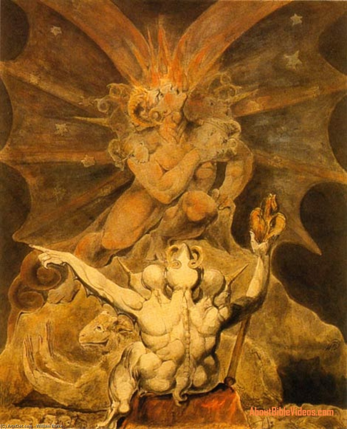 WikiOO.org - אנציקלופדיה לאמנויות יפות - ציור, יצירות אמנות William Blake - The number of the beast is 666