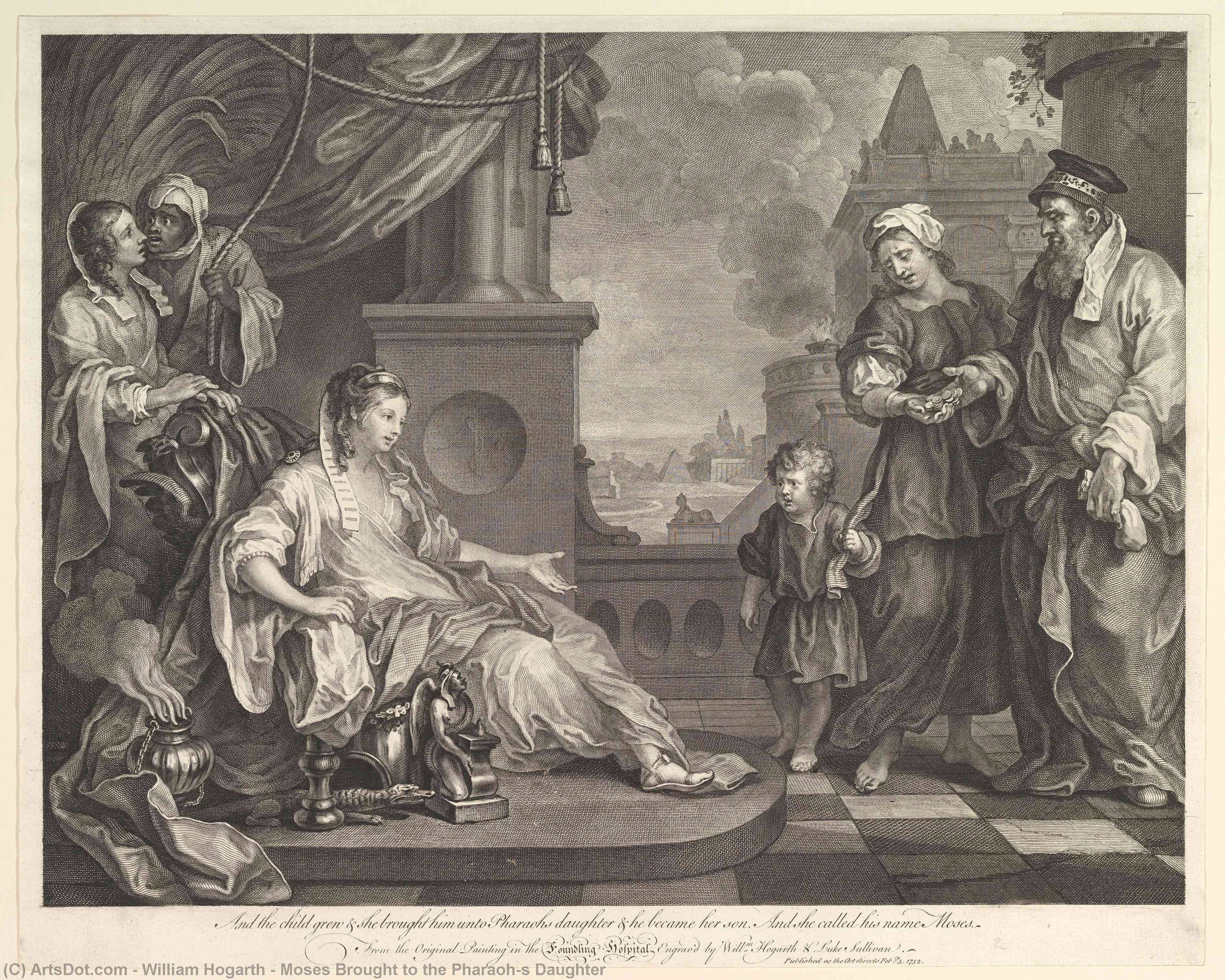 WikiOO.org – 美術百科全書 - 繪畫，作品 William Hogarth - 摩西带  到 Pharaoh's 女儿