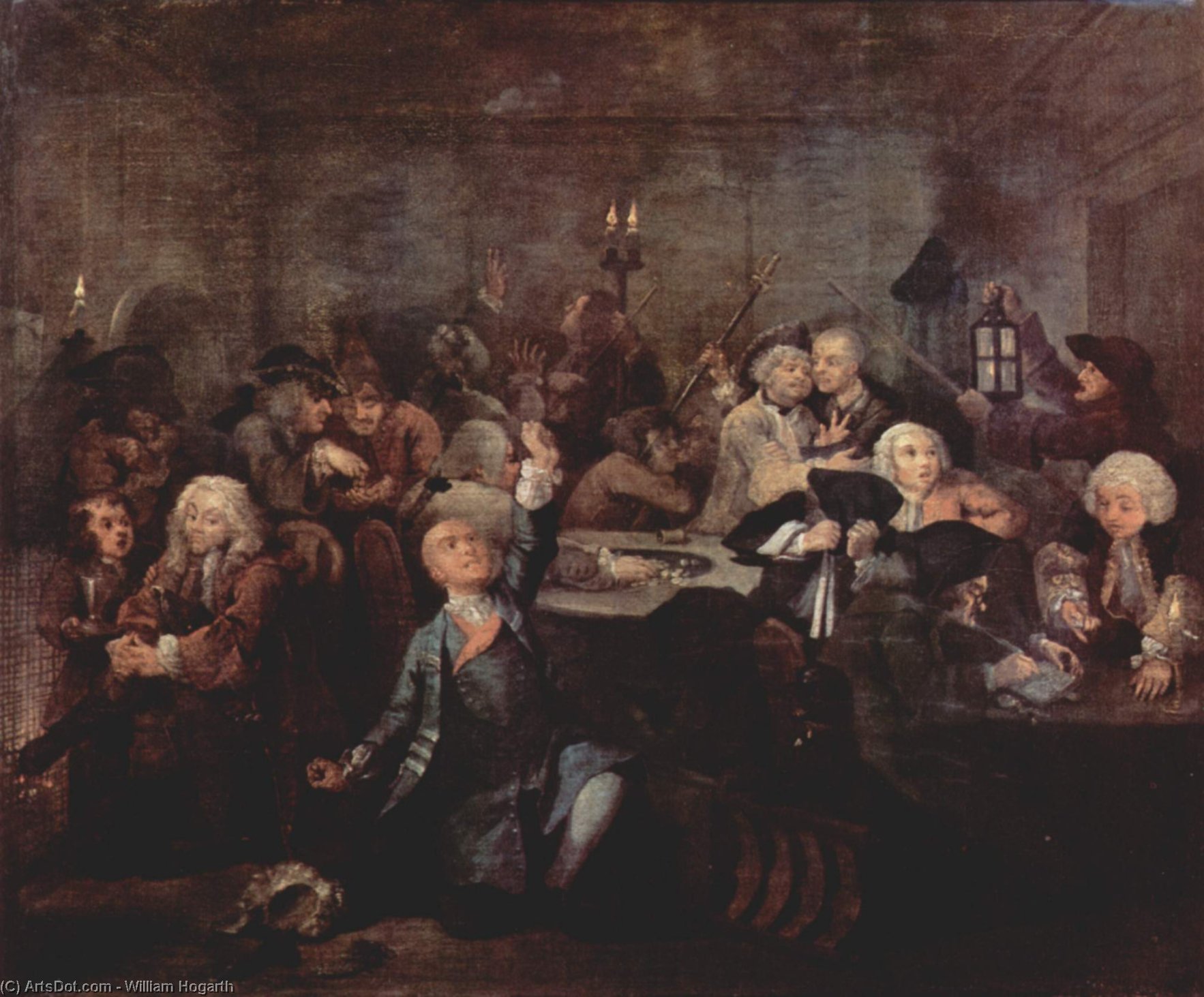 Wikioo.org - The Encyclopedia of Fine Arts - Painting, Artwork by William Hogarth - Rake's Progress' The Gaming House