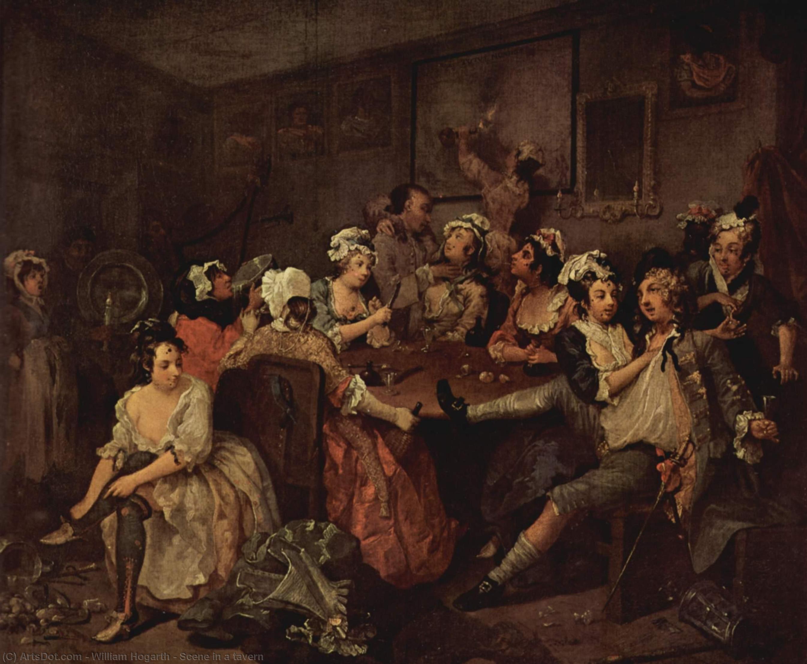 Wikoo.org - موسوعة الفنون الجميلة - اللوحة، العمل الفني William Hogarth - Scene in a tavern