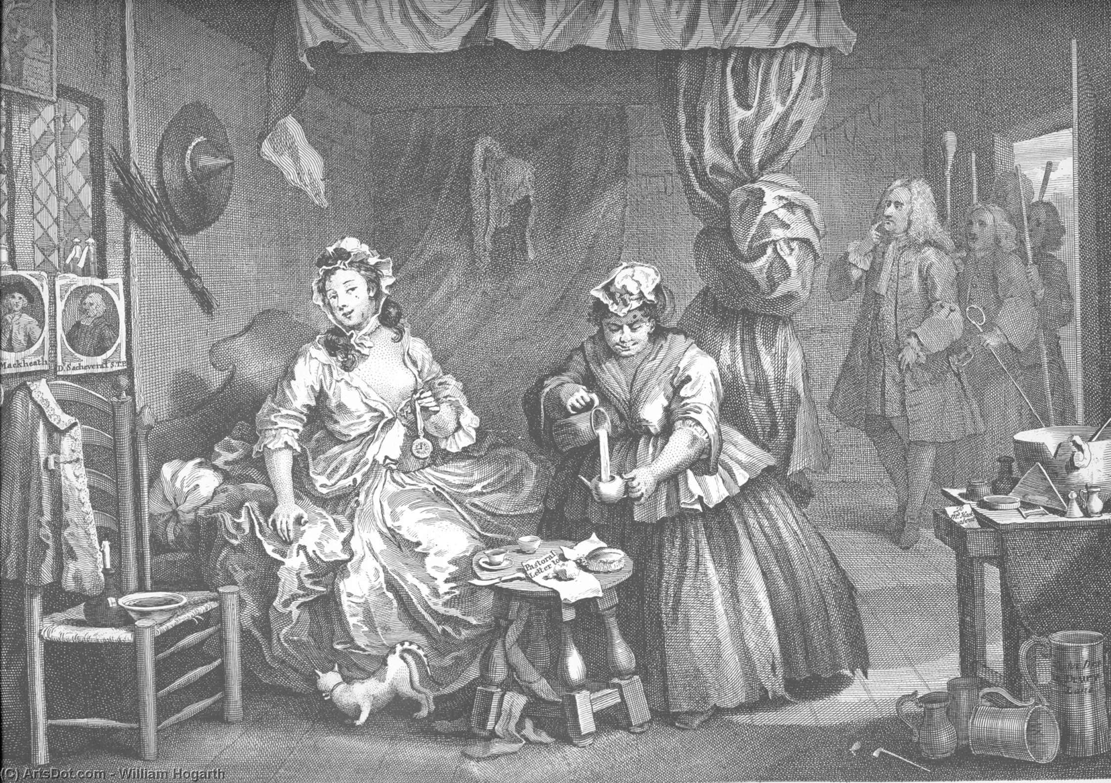 Wikioo.org - The Encyclopedia of Fine Arts - Painting, Artwork by William Hogarth - A Harlot's Progress, plate 3