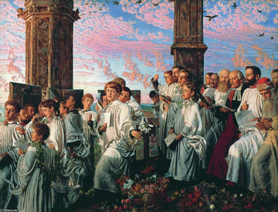 Wikioo.org - The Encyclopedia of Fine Arts - Painting, Artwork by William Holman Hunt - May Morning on Magdalen College Tower, Oxford