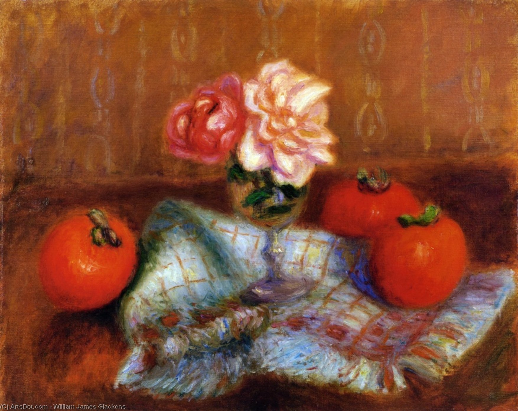 WikiOO.org - Enciclopedia of Fine Arts - Pictura, lucrări de artă William James Glackens - Roses and Perimmons