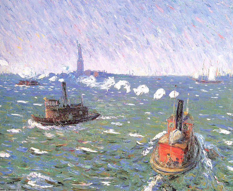 Wikioo.org - The Encyclopedia of Fine Arts - Painting, Artwork by William James Glackens - Breezy Day Tugboats New York Harbor