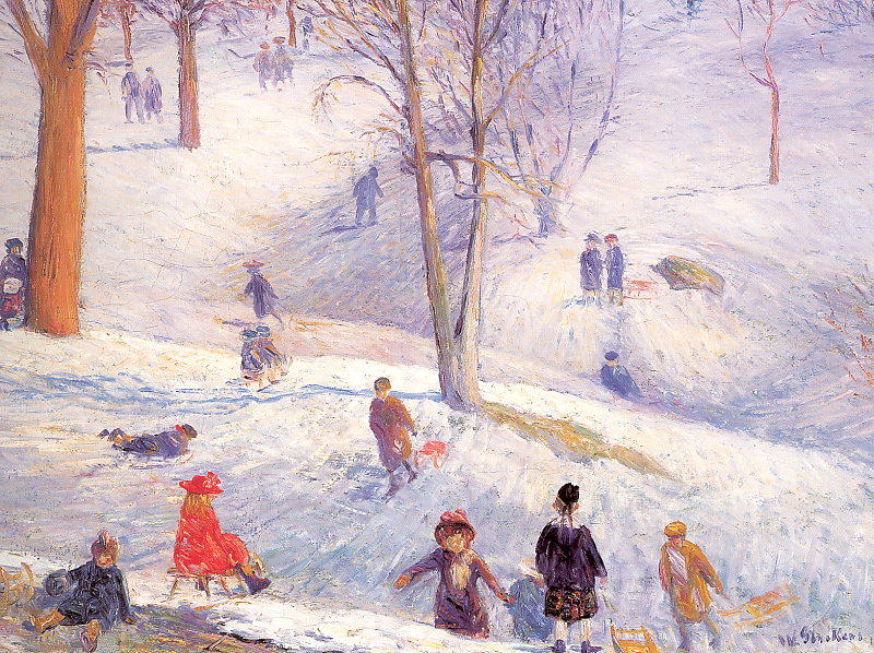 Wikioo.org - The Encyclopedia of Fine Arts - Painting, Artwork by William James Glackens - Sledding in Central Park