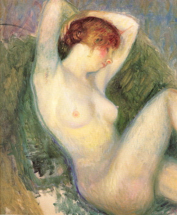 Wikioo.org - The Encyclopedia of Fine Arts - Painting, Artwork by William James Glackens - Nude in green chair