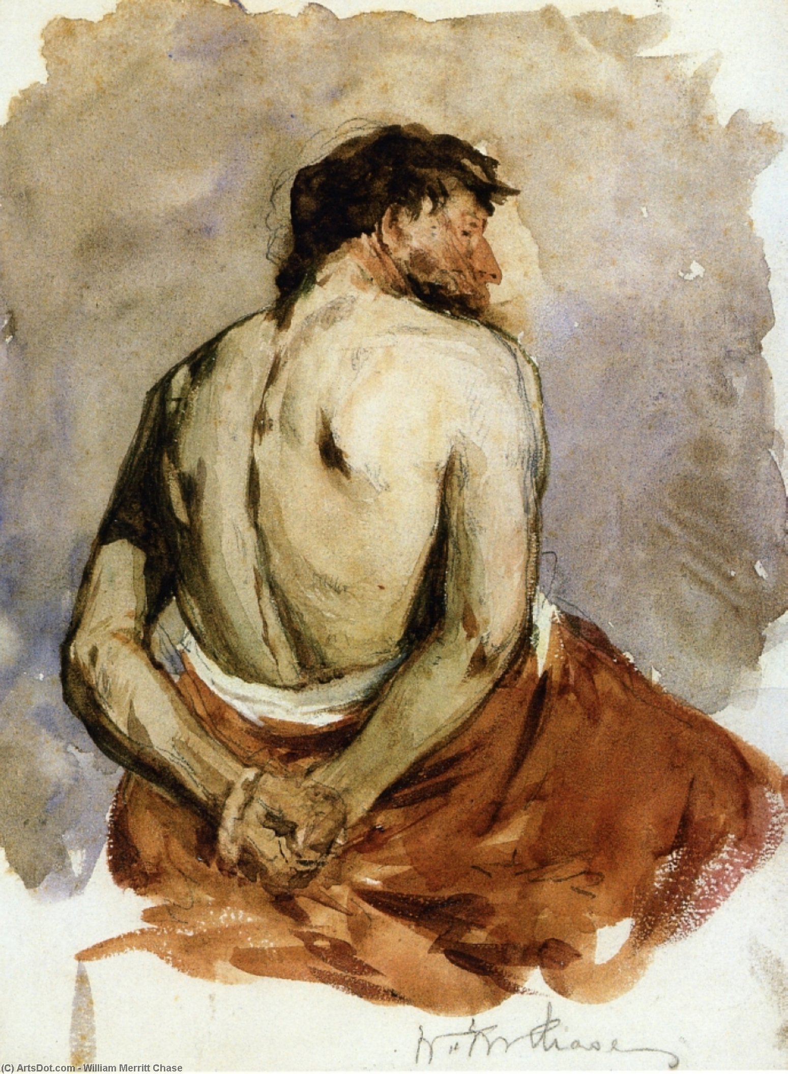 WikiOO.org - 백과 사전 - 회화, 삽화 William Merritt Chase - Back of a Male Figure