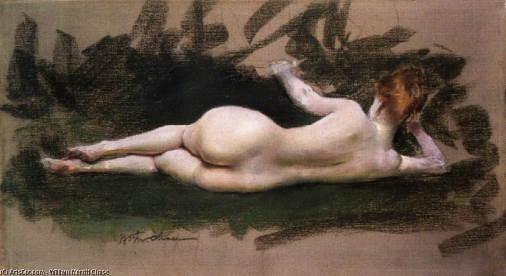 Wikoo.org - موسوعة الفنون الجميلة - اللوحة، العمل الفني William Merritt Chase - Reclining Nude