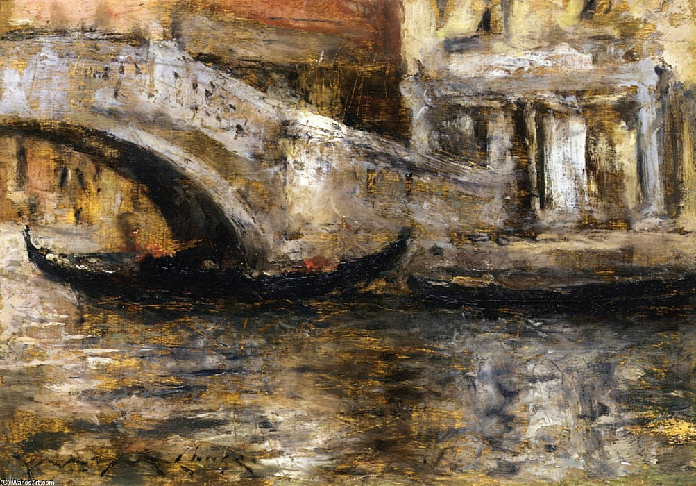 Wikioo.org - The Encyclopedia of Fine Arts - Painting, Artwork by William Merritt Chase - Gondolas along Venetian Canal (aka Gondola in Venice)