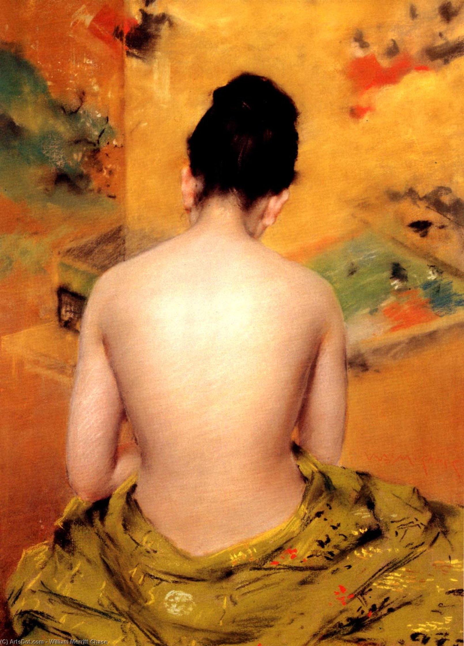 Wikoo.org - موسوعة الفنون الجميلة - اللوحة، العمل الفني William Merritt Chase - Back Of A Nude