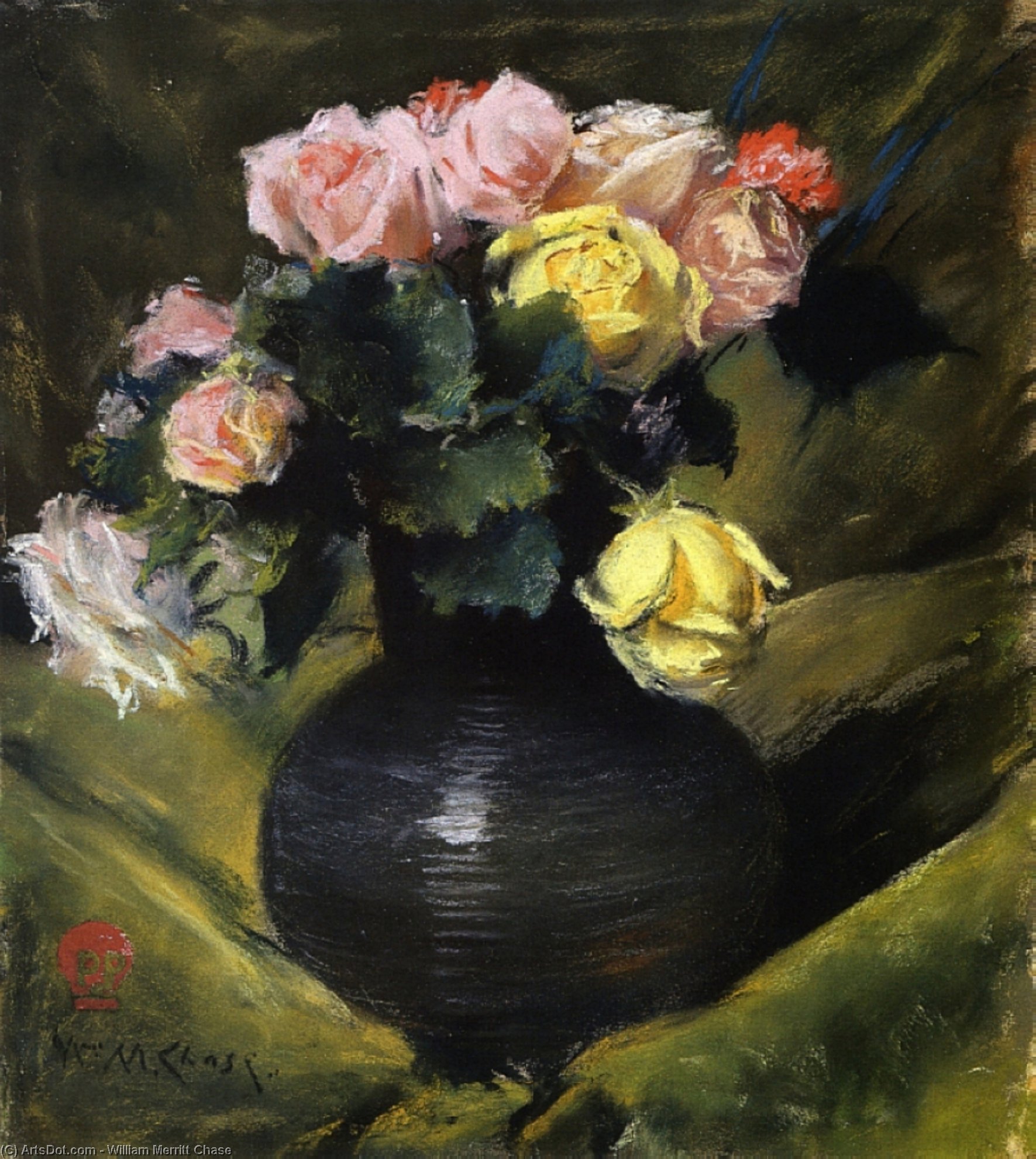 Wikioo.org - The Encyclopedia of Fine Arts - Painting, Artwork by William Merritt Chase - Flowers (aka Roses)