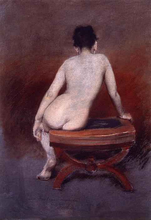 Wikoo.org - موسوعة الفنون الجميلة - اللوحة، العمل الفني William Merritt Chase - Back of a Nude